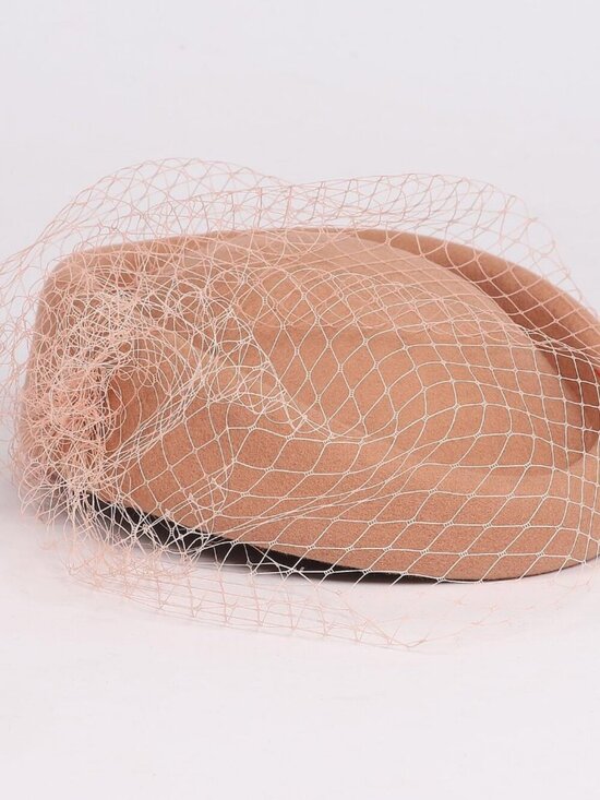 Women\'s Elegant Church Fedoras Wool Felt Vintage Beret Wedding Veil Cap Khaki main image 5